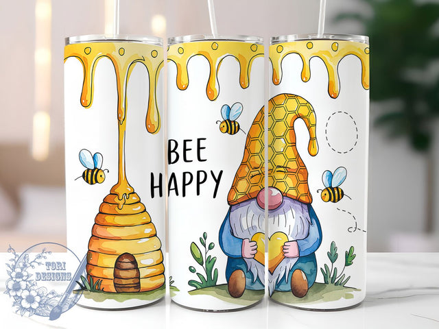 Bee Gnome Honey Bee 20oz Tumbler, Honey Bee Tumbler, 20oz Sublimation Tumbler, Bee Lover Tumbler, Happy Gnome Tumbler, Floral Bee Tumbler, Spring Gnome Design Sublimation ToriDesigns 