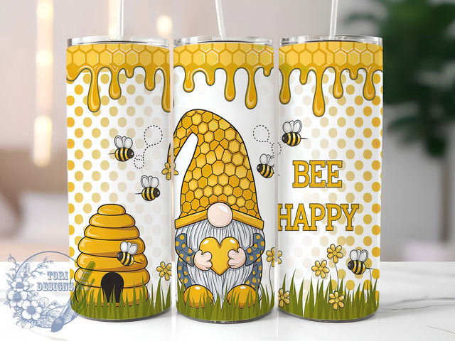 Bee Gnome Honey Bee 20oz Tumbler, Honey Bee Tumbler, 20oz Sublimation Tumbler, Bee Lover Tumbler, Happy Gnome Tumbler, Floral Bee Tumbler, Spring Gnome Design Sublimation ToriDesigns 