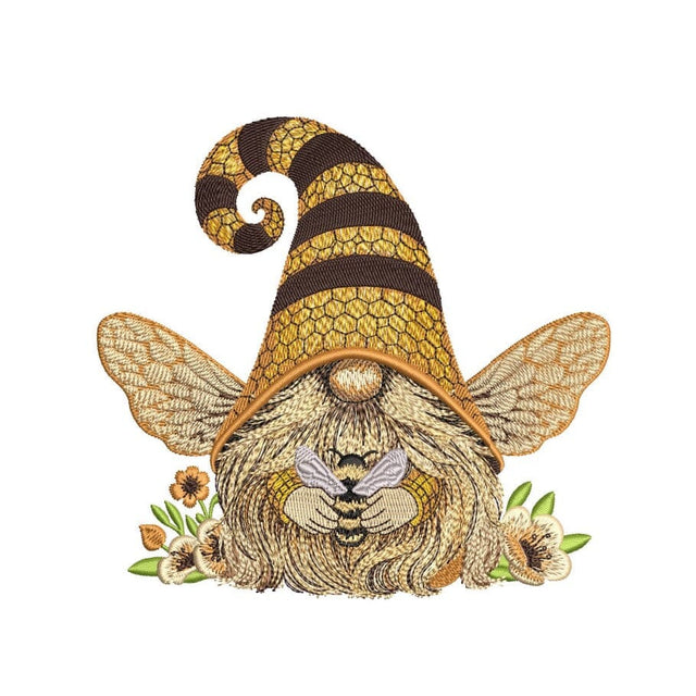 Bee Gnome in Flowers Embroidery Design, 3 sizes, Instant Download Embroidery/Applique DESIGNS Nino Nadaraia 