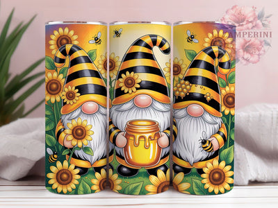 Bee Gnomes Farmhouse Charm 20oz Tumbler, Honey Sunflowers, Adorable Gnomes, Farmhouse Charm, Whimsical Bees, 20oz Tumbler Wrap, Sublimation PNG Sublimation Li Zamperini 