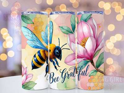 Bee Grateful Honeycomb Tumbler, Honeycomb Wrap, 20oz Sublimation Wrap, Floral Bee Cup, Save the Bees Design, Boho Nature Tumbler, Inspirational Bee Art Sublimation SvggirlplusArt 