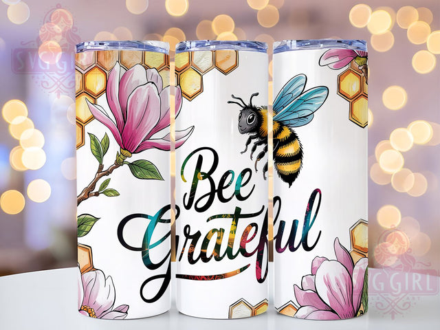 Bee Grateful Honeycomb Tumbler, Honeycomb Wrap, 20oz Sublimation Wrap, Floral Bee Cup, Save the Bees Design, Boho Nature Tumbler, Inspirational Bee Art Sublimation SvggirlplusArt 