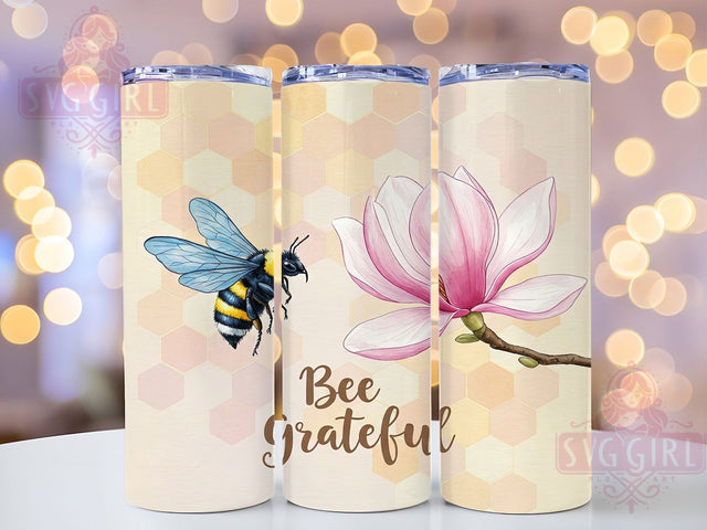 Bee Grateful Honeycomb Tumbler, Honeycomb Wrap, 20oz Sublimation Wrap, Floral Bee Cup, Save the Bees Design, Boho Nature Tumbler, Inspirational Bee Art Sublimation SvggirlplusArt 