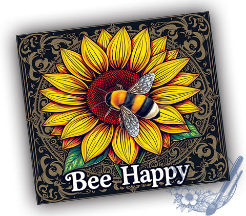 Bee Happy 20oz Skinny Tumbler PNG, Inspirational Tumbler Sublimation Wrap, Straight & Tapered Tumbler Wrap, Instant Digital Download Sublimation ToriDesigns 