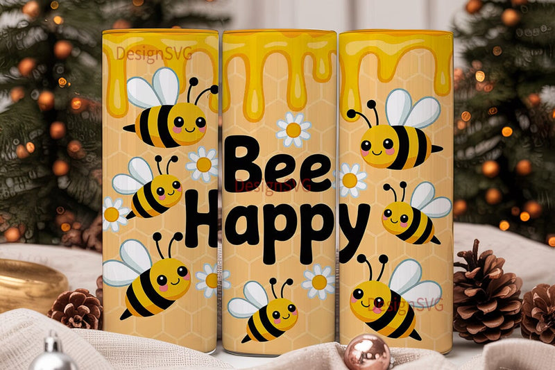 Bee Happy 20oz Tumbler Design Sublimation DesignSVG 