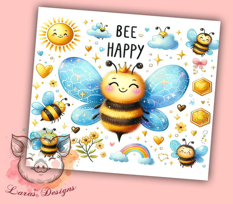 Bee Happy 20oz Tumbler Png, Straight & Tapered Tumbler Png, Bee Tumbler Png, Digital Download PNG Sublimation Lara' s Designs 