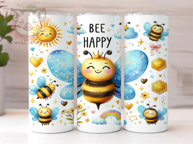 Bee Happy 20oz Tumbler Png, Straight & Tapered Tumbler Png, Bee Tumbler Png, Digital Download PNG Sublimation Lara' s Designs 