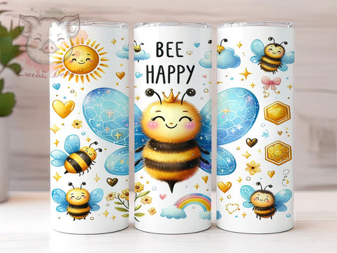Bee Happy 20oz Tumbler Png, Straight & Tapered Tumbler Png, Bee Tumbler Png, Digital Download PNG Sublimation Lara' s Designs 