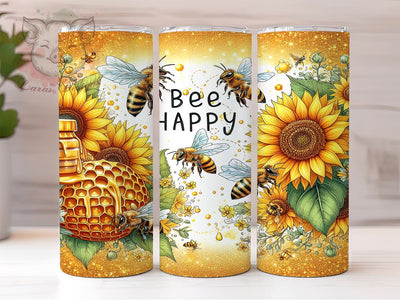 Bee Happy 20oz Tumbler Png, Straight & Tapered Tumbler Png, Honey Bee Sunflowers Tumbler Png, Digital Download PNG Sublimation Lara' s Designs 