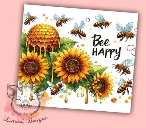 Bee Happy 20oz Tumbler Png, Straight & Tapered Tumbler Png, Honey Bee Sunflowers Tumbler Png, Digital Download PNG Sublimation Lara' s Designs 