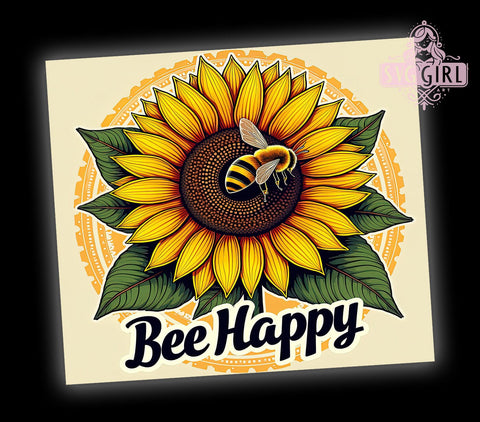 Bee Happy 20oz Tumbler Wrap Sublimation Design, Straight Tapered Tumbler Wrap, Be Inspirational Tumbler Png, Instant Digital Download Sublimation SvggirlplusArt 