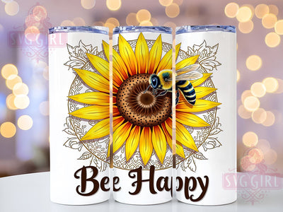Bee Happy 20oz Tumbler Wrap Sublimation Design, Straight Tapered Tumbler Wrap, Be Inspirational Tumbler Png, Instant Digital Download Sublimation SvggirlplusArt 