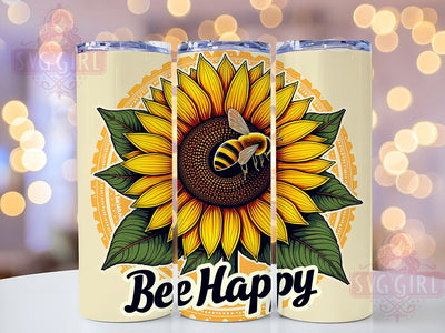 Bee Happy 20oz Tumbler Wrap Sublimation Design, Straight Tapered Tumbler Wrap, Be Inspirational Tumbler Png, Instant Digital Download Sublimation SvggirlplusArt 