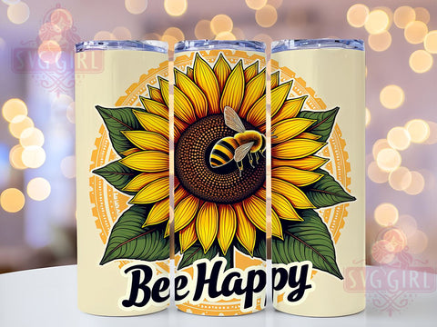 Bee Happy 20oz Tumbler Wrap Sublimation Design, Straight Tapered Tumbler Wrap, Be Inspirational Tumbler Png, Instant Digital Download Sublimation SvggirlplusArt 