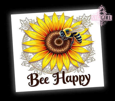 Bee Happy 20oz Tumbler Wrap Sublimation Design, Straight Tapered Tumbler Wrap, Be Inspirational Tumbler Png, Instant Digital Download Sublimation SvggirlplusArt 