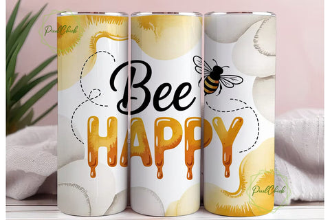 Bee Happy 20oz Tumbler Wrap Sublimation PixelChick 