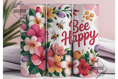 Bee Happy Floral 20oz Tumbler Wrap Sublimation sassyprint 