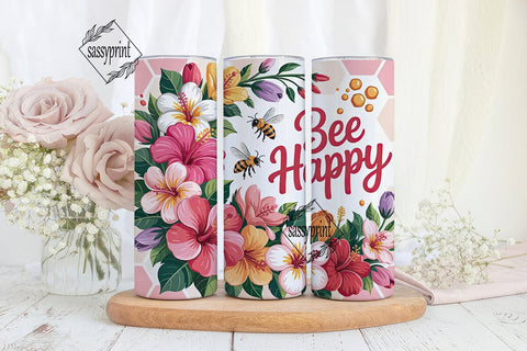 Bee Happy Floral 20oz Tumbler Wrap Sublimation sassyprint 