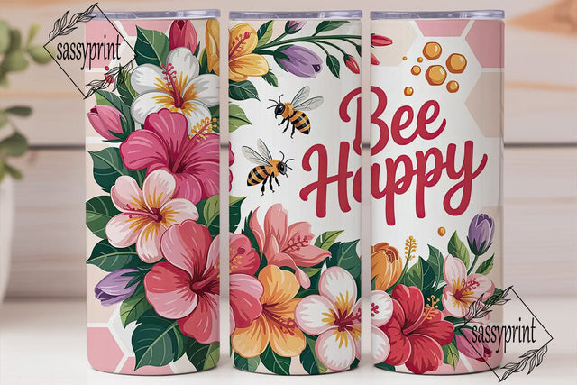 Bee Happy Floral 20oz Tumbler Wrap Sublimation sassyprint 