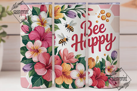 Bee Happy Floral 20oz Tumbler Wrap Sublimation sassyprint 