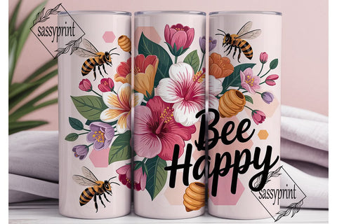 Bee Happy Floral 20oz Tumbler Wrap Sublimation sassyprint 