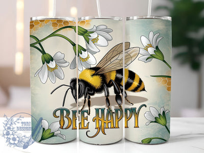 Bee Happy Floral Bumblebee Tumbler, Honey Bee Cup, 20oz Bumblebee Wrap, Cute Bee Sublimation PNG, Floral Bee Aesthetic Tumbler, Positive Quote Cup, Boho Bee Hive Design Sublimation ToriDesigns 