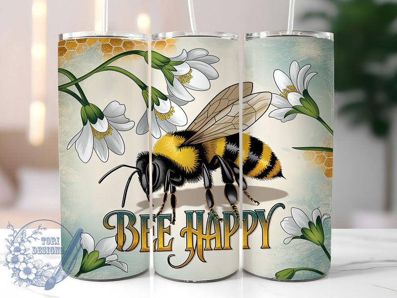 Bee Happy Floral Bumblebee Tumbler, Honey Bee Cup, 20oz Bumblebee Wrap ...
