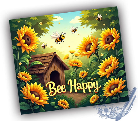 Bee Happy, Honey Bee, Sunflowers, 20oz Tumbler, Sublimation Design, Bee Lover Gift, Floral Drinkware Sublimation ToriDesigns 