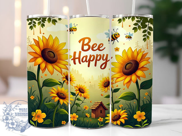 Bee Happy, Honey Bee, Sunflowers, 20oz Tumbler, Sublimation Design, Bee Lover Gift, Floral Drinkware Sublimation ToriDesigns 