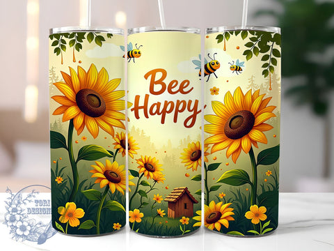 Bee Happy, Honey Bee, Sunflowers, 20oz Tumbler, Sublimation Design, Bee Lover Gift, Floral Drinkware Sublimation ToriDesigns 