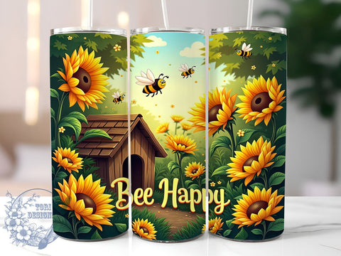 Bee Happy, Honey Bee, Sunflowers, 20oz Tumbler, Sublimation Design, Bee Lover Gift, Floral Drinkware Sublimation ToriDesigns 