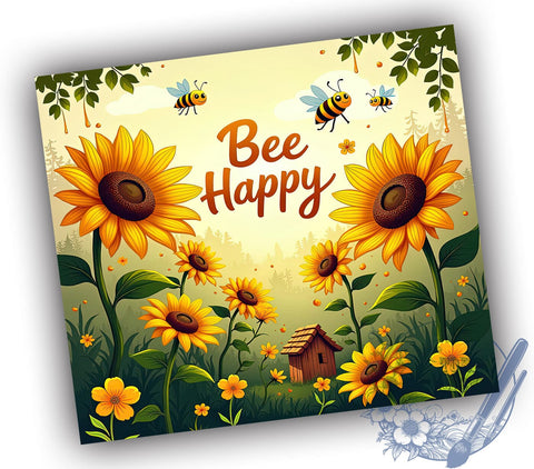 Bee Happy, Honey Bee, Sunflowers, 20oz Tumbler, Sublimation Design, Bee Lover Gift, Floral Drinkware Sublimation ToriDesigns 