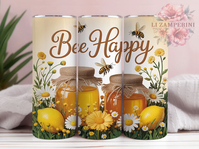 Bee Happy Honeybees 20oz Tumbler, Rustic Honeybees, 20oz Tumbler Wrap, Sublimation PNG, Cute Spring Cup, Nature Gift, Honeybee Design Sublimation Li Zamperini 
