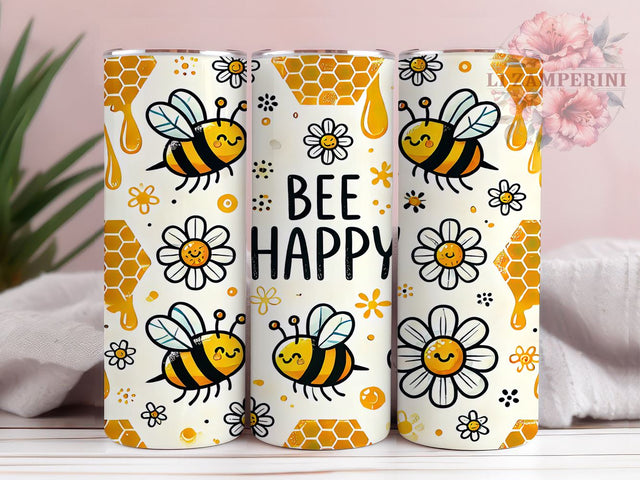 Bee Happy Inspirational 20oz Tumbler, Bee Themed Design, 20oz Sublimation Wrap, Cute Bee Gift, Honey Bee Tumbler, Inspirational Tumbler, Nature Lover Gift Sublimation Li Zamperini 