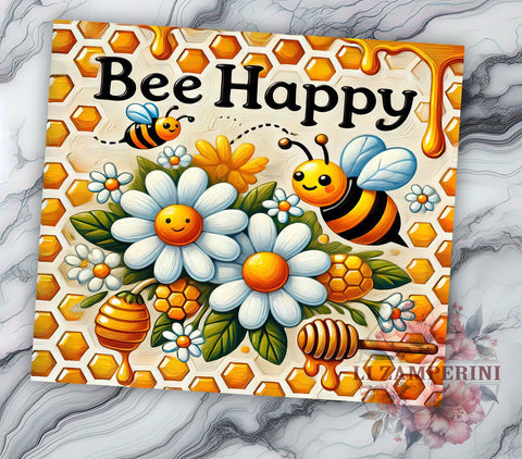 Bee Happy Inspirational 20oz Tumbler, Bee Themed Design, 20oz Sublimation Wrap, Cute Bee Gift, Honey Bee Tumbler, Inspirational Tumbler, Nature Lover Gift Sublimation Li Zamperini 