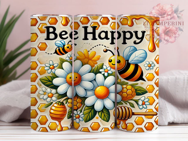 Bee Happy Inspirational 20oz Tumbler, Bee Themed Design, 20oz Sublimation Wrap, Cute Bee Gift, Honey Bee Tumbler, Inspirational Tumbler, Nature Lover Gift Sublimation Li Zamperini 