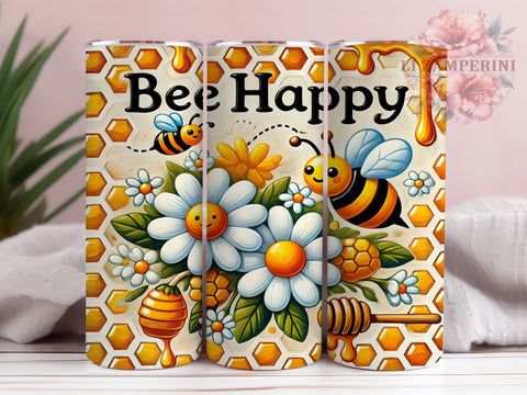 Bee Happy Inspirational 20oz Tumbler, Bee Themed Design, 20oz Sublimation Wrap, Cute Bee Gift, Honey Bee Tumbler, Inspirational Tumbler, Nature Lover Gift Sublimation Li Zamperini 