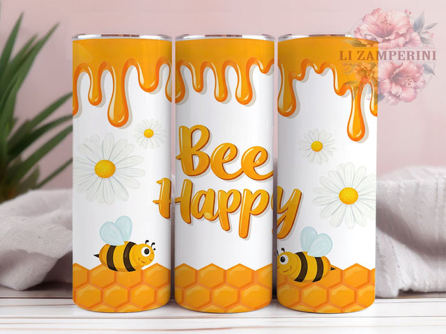 Bee Happy Inspirational 20oz Tumbler, Bee Themed Design, 20oz Sublimation Wrap, Cute Bee Gift, Honey Bee Tumbler, Inspirational Tumbler, Nature Lover Gift Sublimation Li Zamperini 
