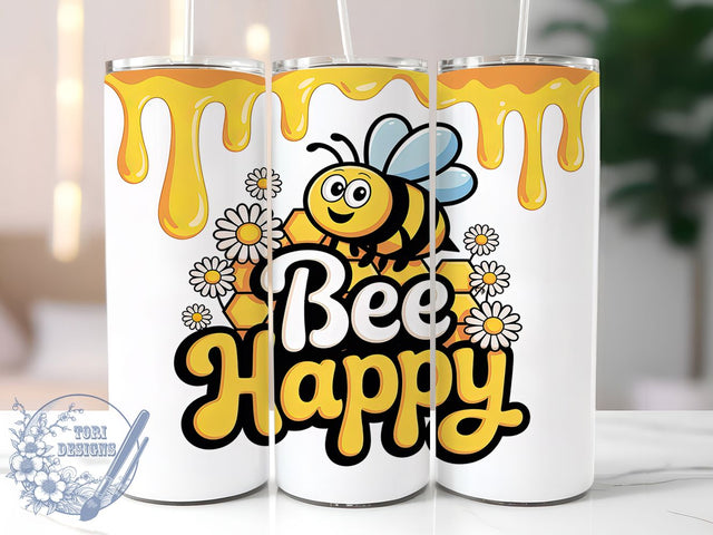 Bee Happy Inspirational Quote Tumbler, Positive Quotes Sublimation Design, Inspirational Bee Art, 20oz Happy Tumbler, Whimsical Bee Mug, Uplifting Quote Cup, Stylish Bee Wrap Sublimation ToriDesigns 