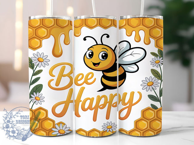 Bee Happy Inspirational Quote Tumbler, Positive Quotes Sublimation Design, Inspirational Bee Art, 20oz Happy Tumbler, Whimsical Bee Mug, Uplifting Quote Cup, Stylish Bee Wrap Sublimation ToriDesigns 
