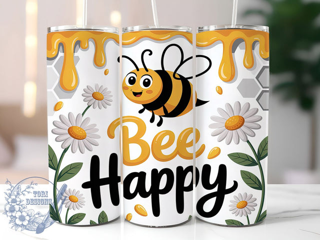 Bee Happy Inspirational Quote Tumbler, Positive Quotes Sublimation Design, Inspirational Bee Art, 20oz Happy Tumbler, Whimsical Bee Mug, Uplifting Quote Cup, Stylish Bee Wrap Sublimation ToriDesigns 