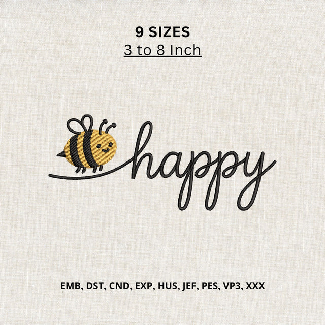 Bee Happy Machine Embroidery Design Cute Bumble Bee Quote PES DST Embroidery Files Embroidery/Applique DESIGNS PatternFeed8 