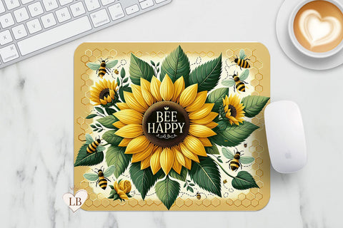 Bee Happy Mouse Pad - Sunflower Mousepad PNG Sublimation BijouBay 