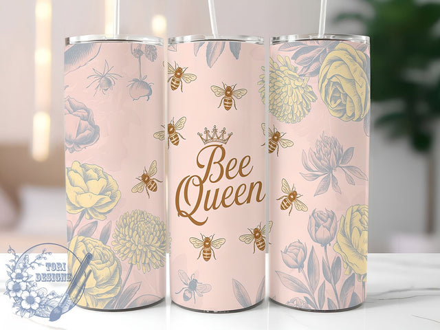 Bee Happy Queen Bee Tumbler Wrap, Queen Bee Sublimation PNG, Honey Bee 20oz Tumbler, Cute Bee Tumbler Wrap, Positive Quote Tumbler, Bumble Bee Skinny Tumbler, Happy Bee Design PNG Sublimation ToriDesigns 