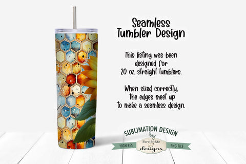 Bee Happy Sunflower 20oz Seamless Sublimation Tumbler Wrap Sublimation Ewe-N-Me Designs 