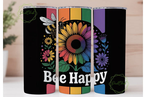 Bee Happy Sunflower 20oz Tumbler Design Sublimation PixelChick 