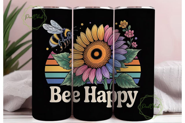 Bee Happy Sunflower 20oz Tumbler Design Sublimation PixelChick 