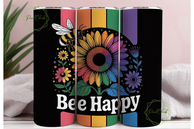 Bee Happy Sunflower 20oz Tumbler Design Sublimation PixelChick 