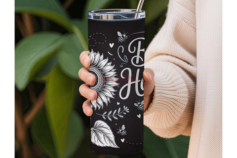 Bee Happy Sunflower 20oz Tumbler Sublimation DesignSVG 