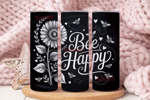 Bee Happy Sunflower 20oz Tumbler Sublimation DesignSVG 